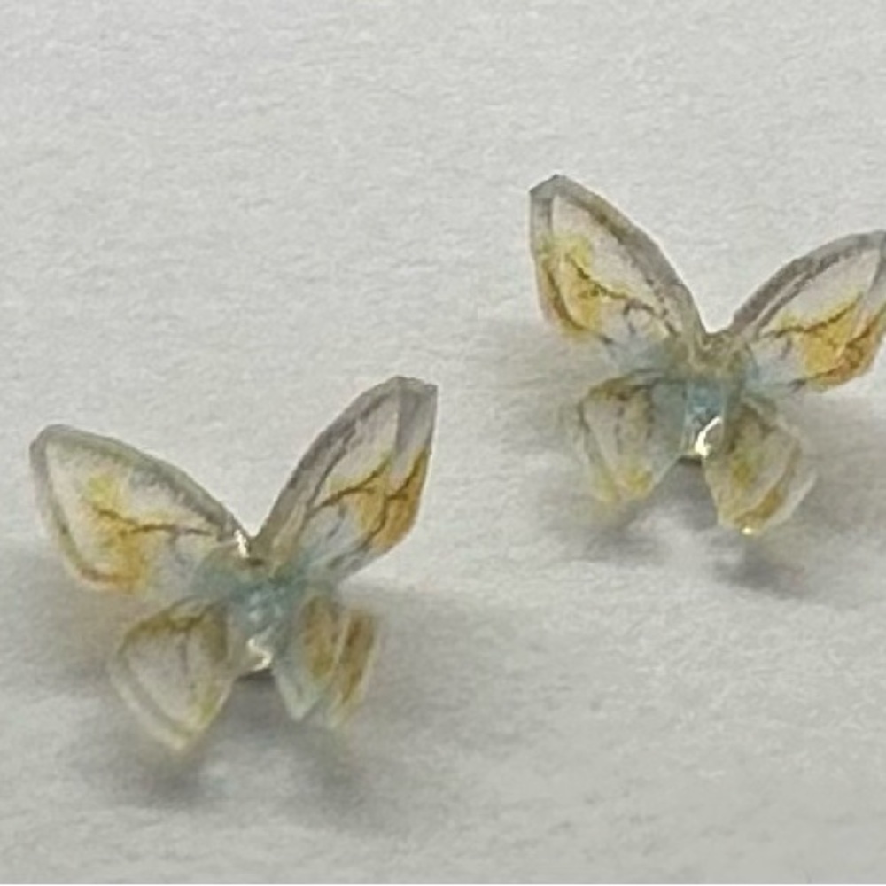 🦋✨Mini fairy Pastel Watercolor Resin Butterfly Stud Earrings 925 Silver Post✨🦋 - Picture 14 of 16